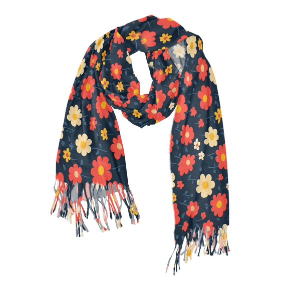 FORMRS Womens Scarf Winter Soft Long Big Warm Shawls Wrap Tassel Scarves, Red Floral