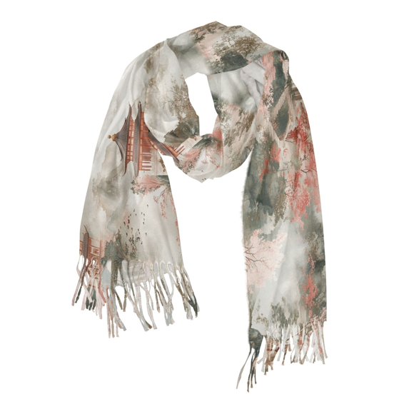 FORMRS Womens Scarf Winter Soft Long Big Warm Shawls Wrap Tassel Scarves, Red Mountain Pattern