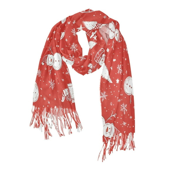 FORMRS Womens Scarf Winter Soft Long Big Warm Shawls Wrap Tassel Scarves, Red Snowman
