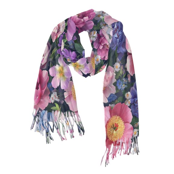 FORMRS Womens Scarf Winter Soft Long Big Warm Shawls Wrap Tassel Scarves, Soft Pinks Flowers