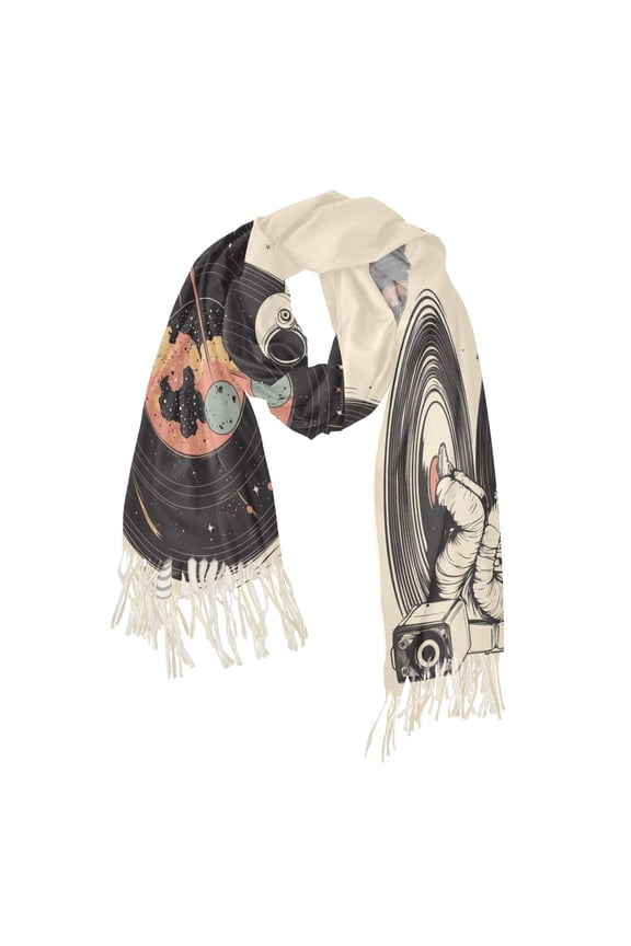 Womens Scarf Winter Soft Long Big Warm Shawls Wrap Tassel Scarves, Space Record