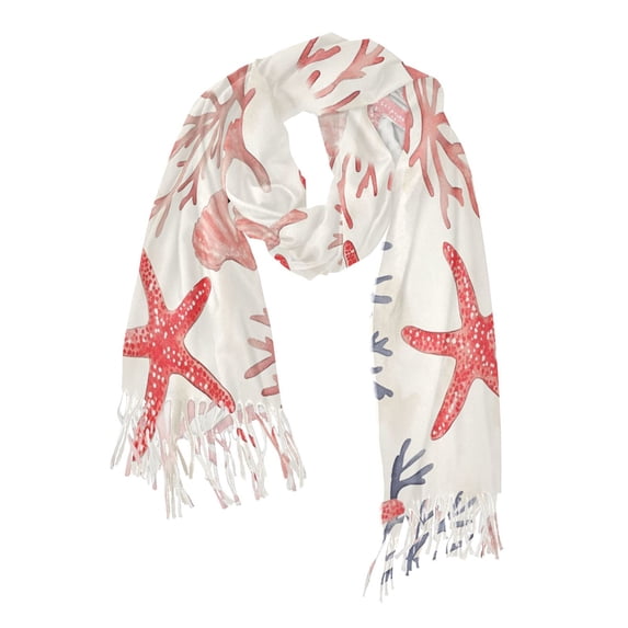 FORMRS Womens Scarf Winter Soft Long Big Warm Shawls Wrap Tassel Scarves, Starfish Seashell