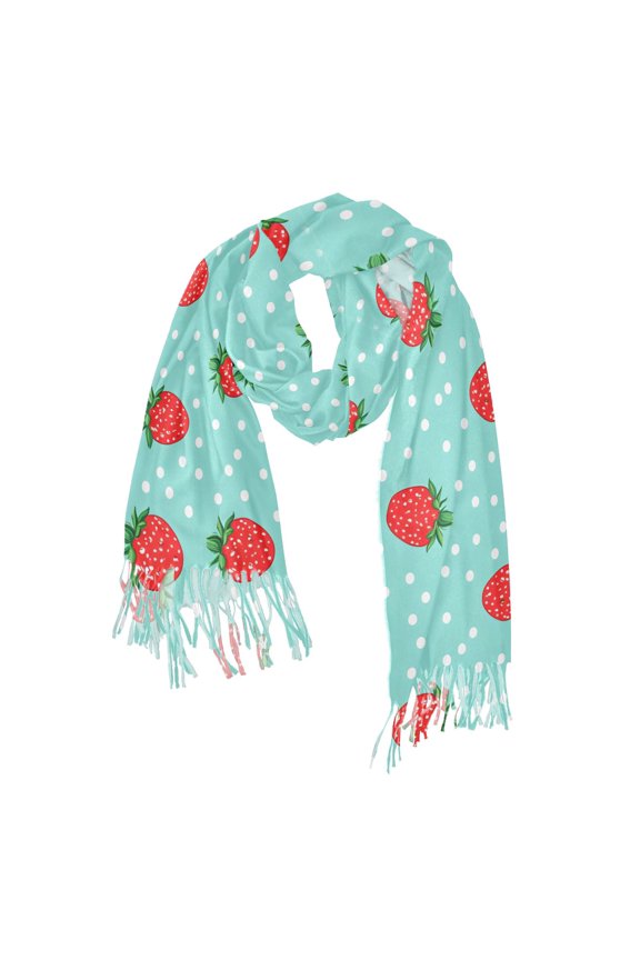 Womens Scarf Winter Soft Long Big Warm Shawls Wrap Tassel Scarves, Strawberry Pattern
