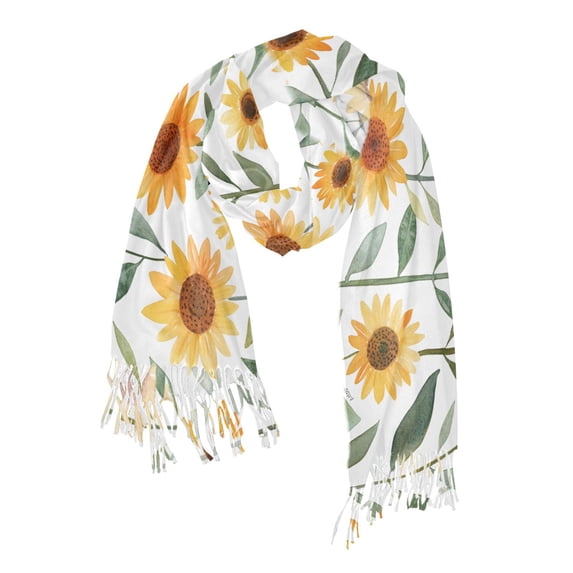 FORMRS Womens Scarf Winter Soft Long Big Warm Shawls Wrap Tassel Scarves, Sunflowers and Leaves Pattern