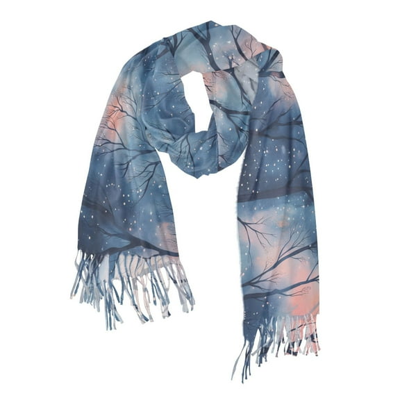 FORMRS Womens Scarf Winter Soft Long Big Warm Shawls Wrap Tassel Scarves, Trees in The Night