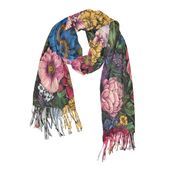 FORMRS Womens Scarf Winter Soft Long Big Warm Shawls Wrap Tassel Scarves, Vibrant Blooming Flowers