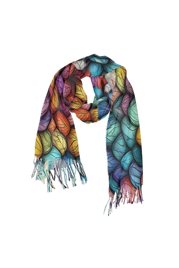 Womens Scarf Winter Soft Long Big Warm Shawls Wrap Tassel Scarves, Vibrant Dragon Scales Pattern