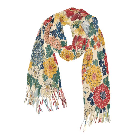 FORMRS Womens Scarf Winter Soft Long Big Warm Shawls Wrap Tassel Scarves, Vibrant Flowers Pattern