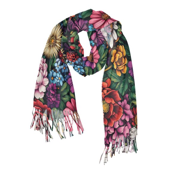 FORMRS Womens Scarf Winter Soft Long Big Warm Shawls Wrap Tassel Scarves, Vibrant Flowers Pattern