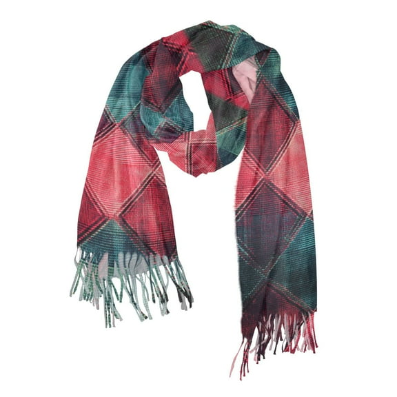 FORMRS Womens Scarf Winter Soft Long Big Warm Shawls Wrap Tassel Scarves, Vibrant Green Tartan Pattern