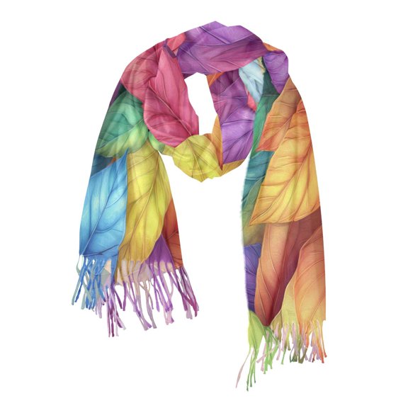 FORMRS Womens Scarf Winter Soft Long Big Warm Shawls Wrap Tassel Scarves, Vibrant Leaves Pattern