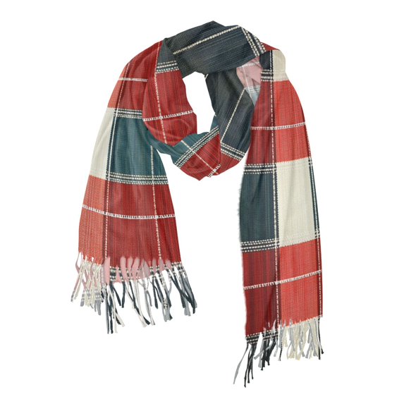 FORMRS Womens Scarf Winter Soft Long Big Warm Shawls Wrap Tassel Scarves, Vibrant Red Tartan Pattern