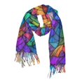thumbnail image 1 of FORMRS Womens Scarf Winter Soft Long Big Warm Shawls Wrap Tassel Scarves, Vibrant Stained Glass Pattern, 1 of 9