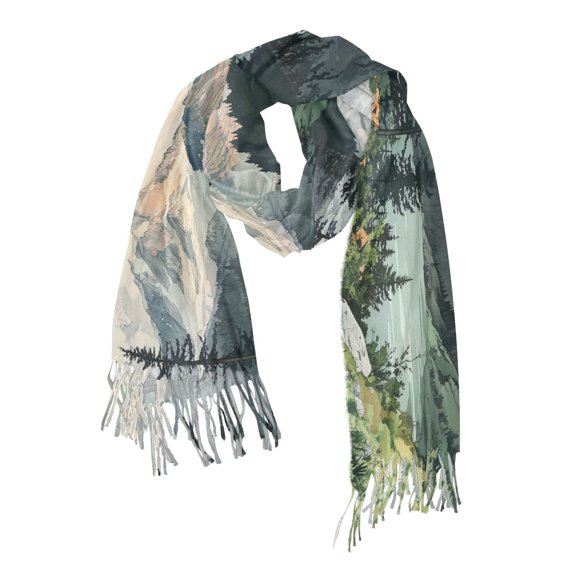 FORMRS Womens Scarf Winter Soft Long Big Warm Shawls Wrap Tassel Scarves, Watercolor Mountatin