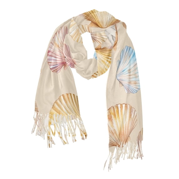 FORMRS Womens Scarf Winter Soft Long Big Warm Shawls Wrap Tassel Scarves, Watercolor Seashell