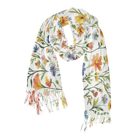 FORMRS Womens Scarf Winter Soft Long Big Warm Shawls Wrap Tassel Scarves, Watercolor Wildflowers Pattern