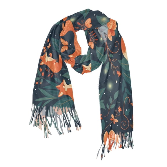 FORMRS Womens Scarf Winter Soft Long Big Warm Shawls Wrap Tassel Scarves, Whimsical Foxes Pattern