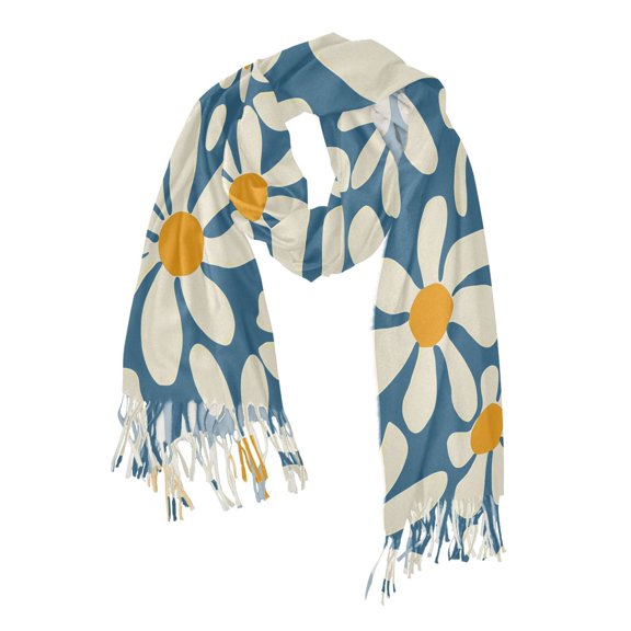 FORMRS Womens Scarf Winter Soft Long Big Warm Shawls Wrap Tassel Scarves, Whimsy Daisy Pattern