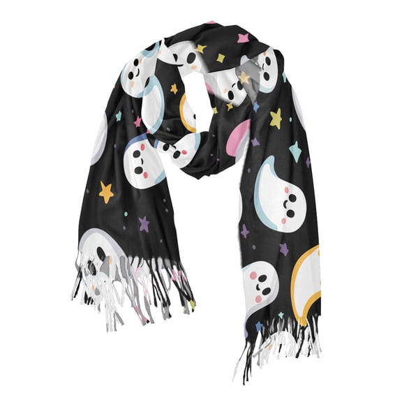 FORMRS Womens Scarf Winter Soft Long Big Warm Shawls Wrap Tassel Scarves, White Halloween Ghost