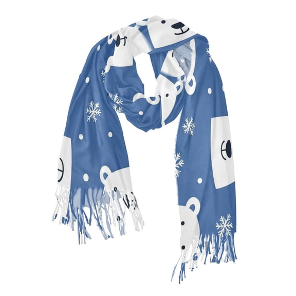 FORMRS Womens Scarf Winter Soft Long Big Warm Shawls Wrap Tassel Scarves, White Polar Bear