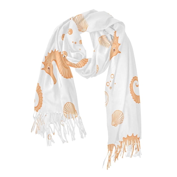 FORMRS Womens Scarf Winter Soft Long Big Warm Shawls Wrap Tassel Scarves, White Seahorse
