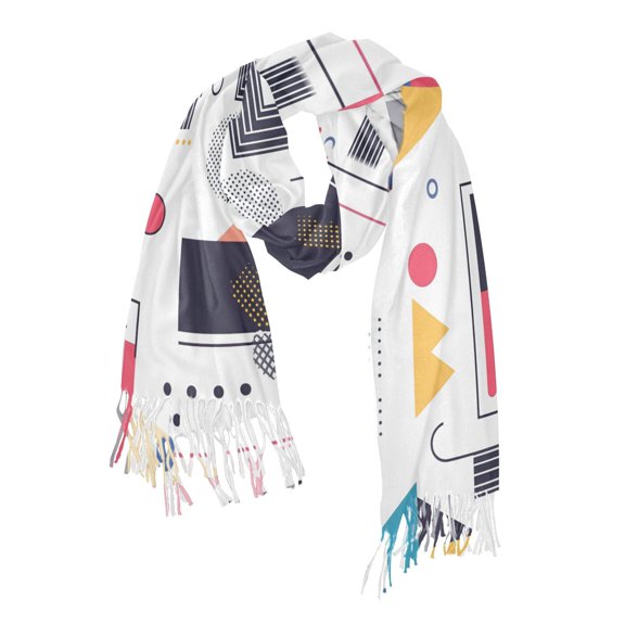 FORMRS Womens Scarf Winter Soft Long Big Warm Shawls Wrap Tassel Scarves, White Simple Shapes