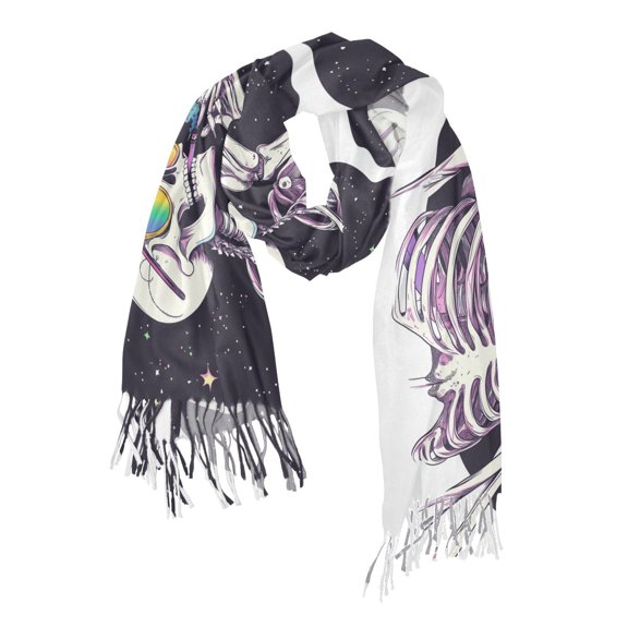 FORMRS Womens Scarf Winter Soft Long Big Warm Shawls Wrap Tassel Scarves, White Skeleton