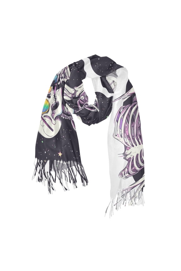 Womens Scarf Winter Soft Long Big Warm Shawls Wrap Tassel Scarves, White Skeleton