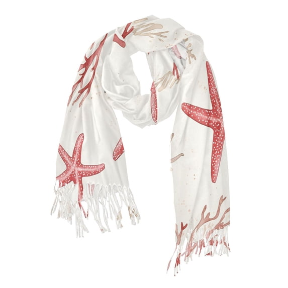FORMRS Womens Scarf Winter Soft Long Big Warm Shawls Wrap Tassel Scarves, White Starfish