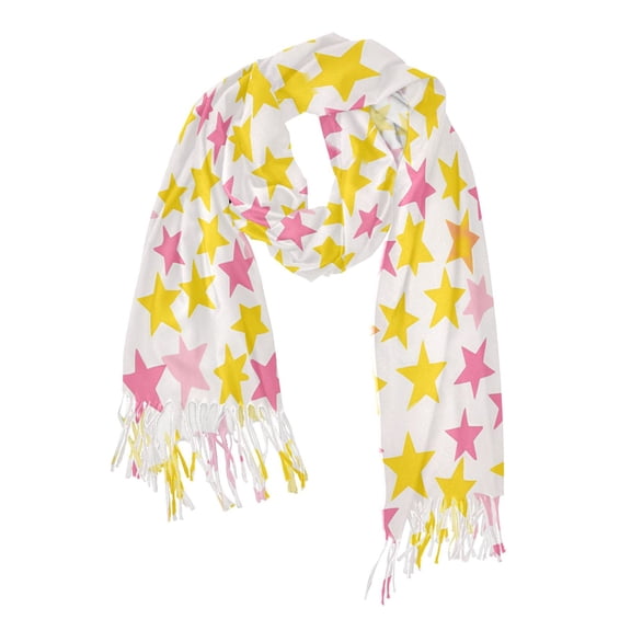 FORMRS Womens Scarf Winter Soft Long Big Warm Shawls Wrap Tassel Scarves, White Stars Pattern