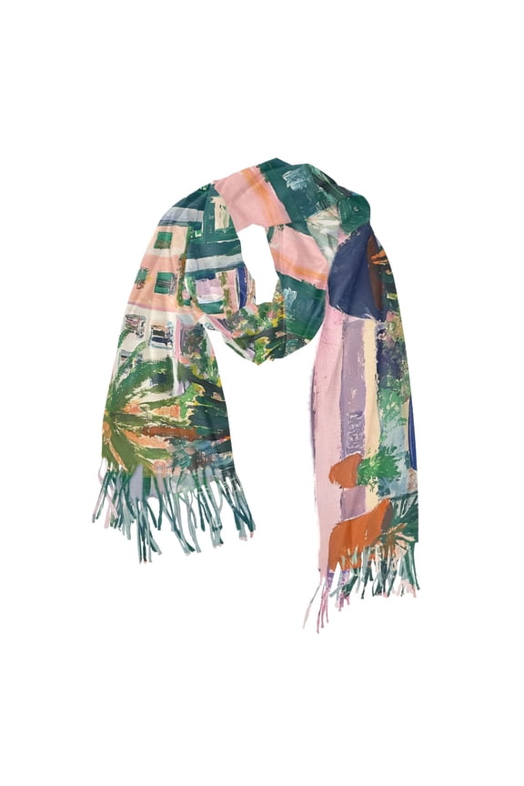 Womens Scarf Winter Soft Long Big Warm Shawls Wrap Tassel Scarves, Window Scene