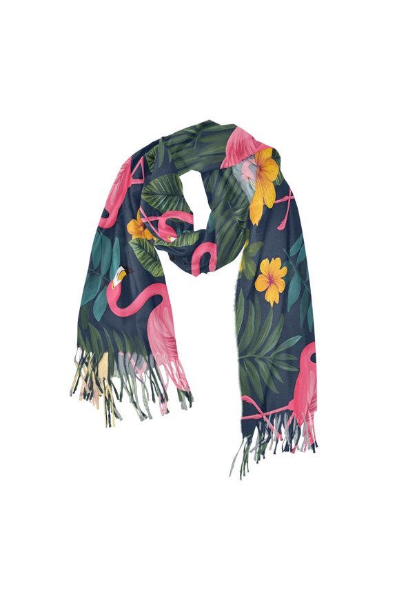 Womens Scarf Winter Soft Long Big Warm Shawls Wrap Tassel Scarves, Yellow Floral Flamingo