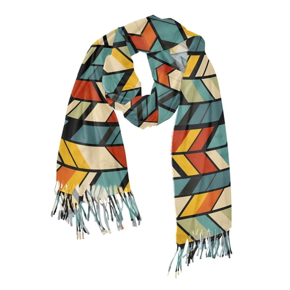 FORMRS Womens Scarf Winter Soft Long Big Warm Shawls Wrap Tassel Scarves, Yellow Geometric