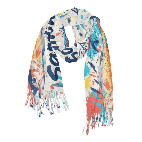 FORMRS Womens Scarf Winter Soft Long Big Warm Shawls Wrap Tassel Scarves, Yellow Sardines Pattern