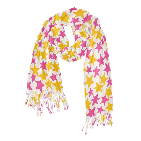FORMRS Womens Scarf Winter Soft Long Big Warm Shawls Wrap Tassel Scarves, Yellow Stars Pattern