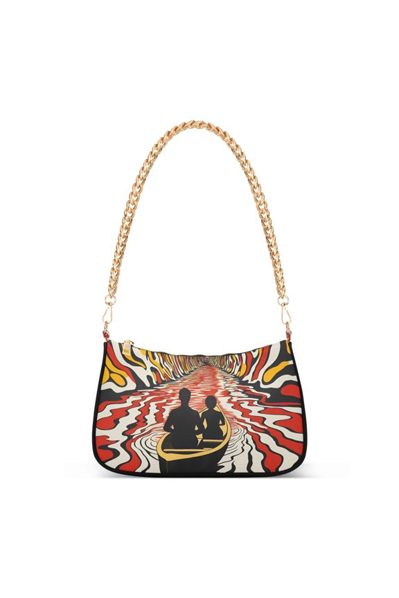 Womens Shoulder Bag with Chain Strap Clutch Purse Cute Tote Handbag, Abstract Boat Ride