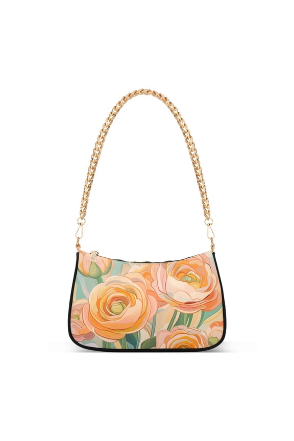 Womens Shoulder Bag with Chain Strap Clutch Purse Cute Tote Handbag, Abstract Floral Art