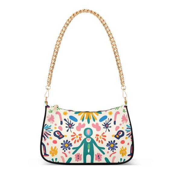 FORMRS Womens Shoulder Bag with Chain Strap Clutch Purse Cute Tote Handbag, Abstract Floral