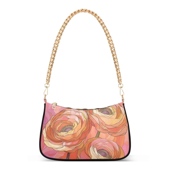 FORMRS Womens Shoulder Bag with Chain Strap Clutch Purse Cute Tote Handbag, Abstract Pink Flowers