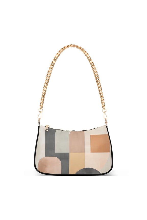 Womens Shoulder Bag with Chain Strap Clutch Purse Cute Tote Handbag, Abstract Shapes