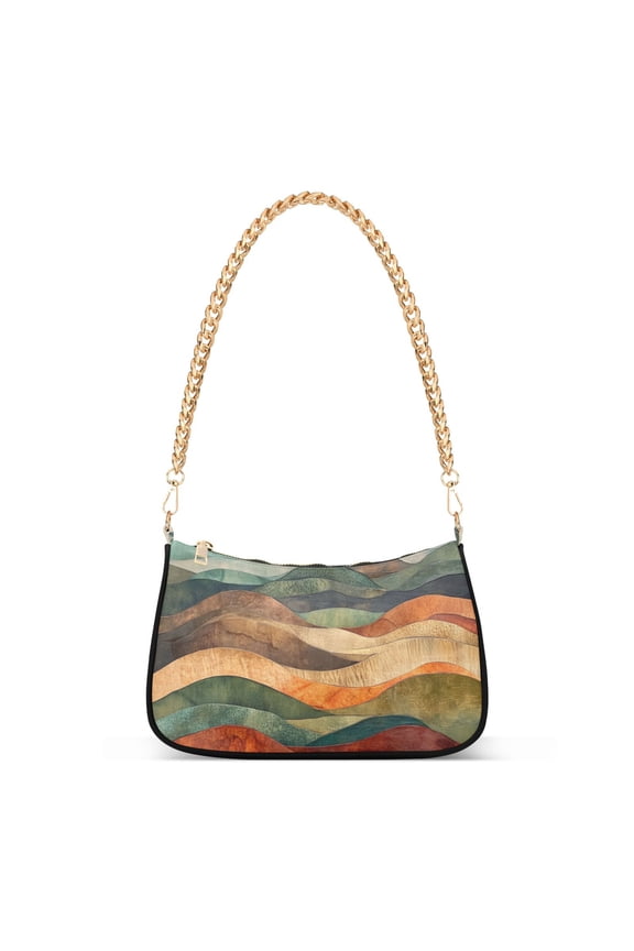 Womens Shoulder Bag with Chain Strap Clutch Purse Cute Tote Handbag, Abstract Wavy Landscape