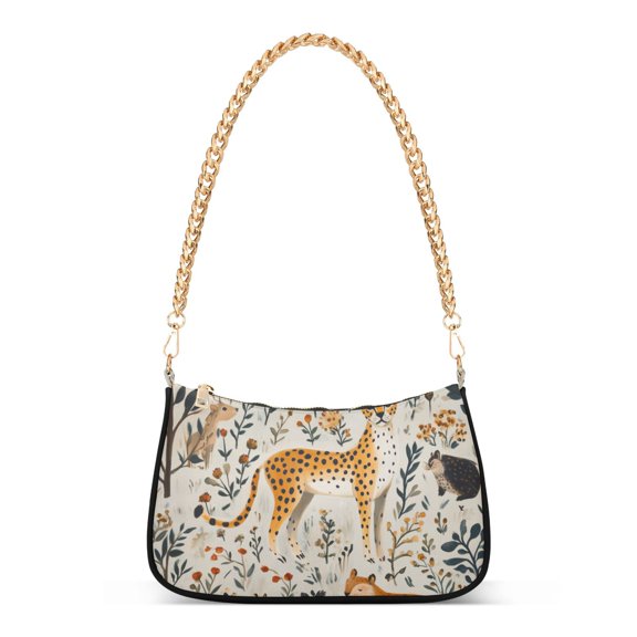 FORMRS Womens Shoulder Bag with Chain Strap Clutch Purse Cute Tote Handbag, Animals in A Forest Pattern