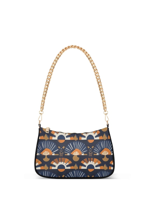 Womens Shoulder Bag with Chain Strap Clutch Purse Cute Tote Handbag, Art Geometric Pattern