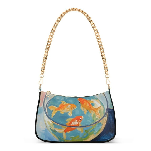 FORMRS Womens Shoulder Bag with Chain Strap Clutch Purse Cute Tote Handbag, Art Goldfish
