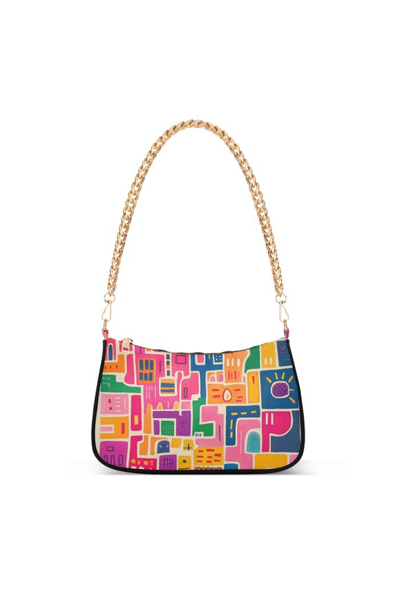 Womens Shoulder Bag with Chain Strap Clutch Purse Cute Tote Handbag, Art Map