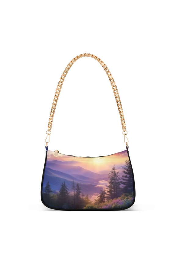 Womens Shoulder Bag with Chain Strap Clutch Purse Cute Tote Handbag, Beautiful Mountain