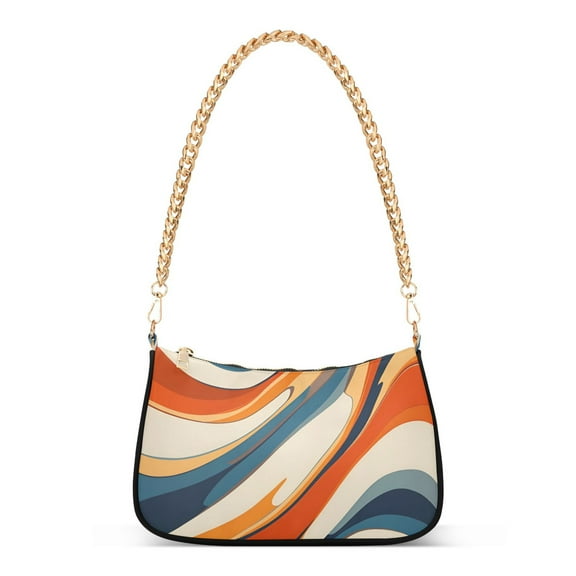 FORMRS Womens Shoulder Bag with Chain Strap Clutch Purse Cute Tote Handbag, Beige Abstract Wavy