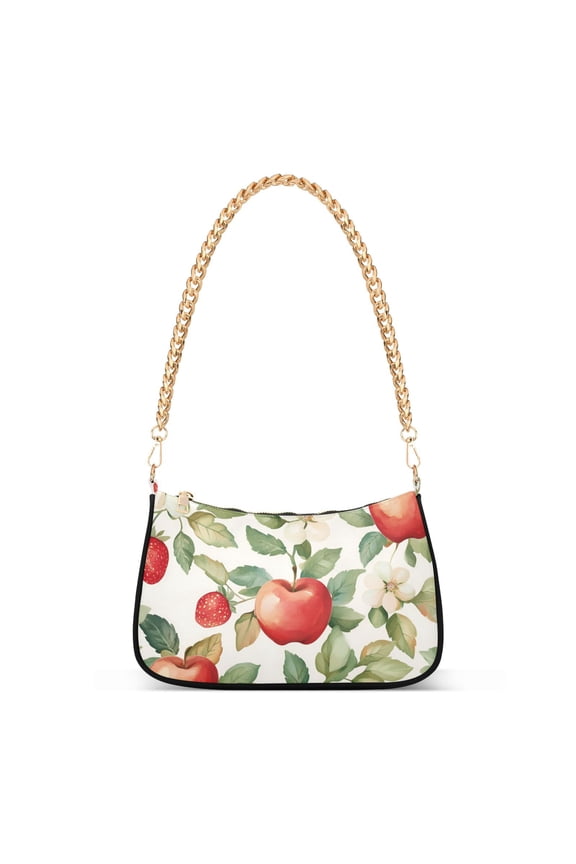 Womens Shoulder Bag with Chain Strap Clutch Purse Cute Tote Handbag, Beige Apple Pattern