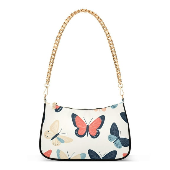 FORMRS Womens Shoulder Bag with Chain Strap Clutch Purse Cute Tote Handbag, Beige Butterflies