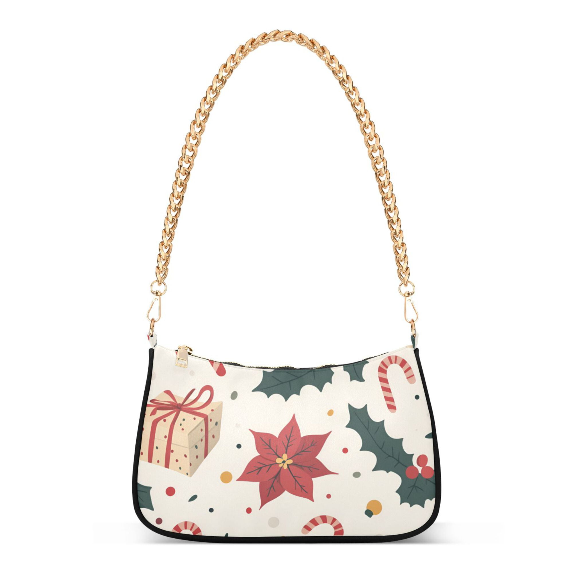 FORMRS Womens Shoulder Bag with Chain Strap Clutch Purse Cute Tote Handbag, Beige Christmas Candy Canes